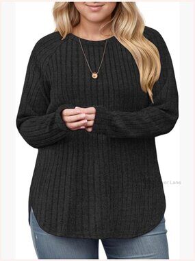 Oversized Plus Size Sweater Long Sleeve Crewneck Ribbed Knit